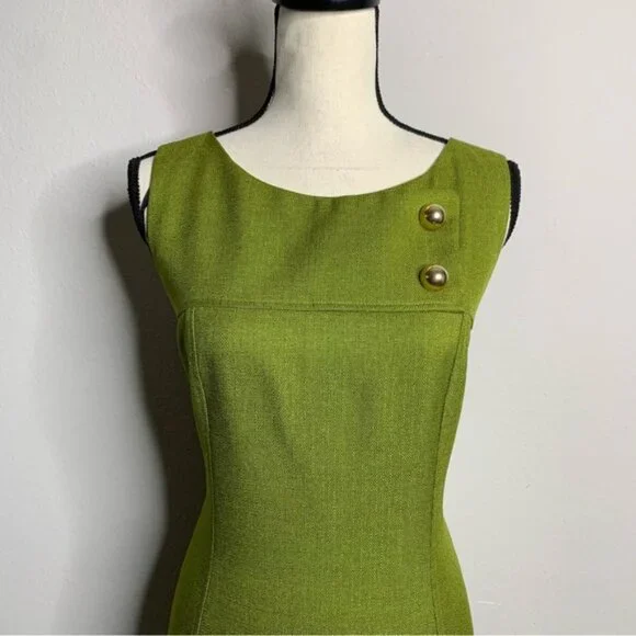 David Meister Olive Green Button Detail Sheath Dress - Picture 5 of 14